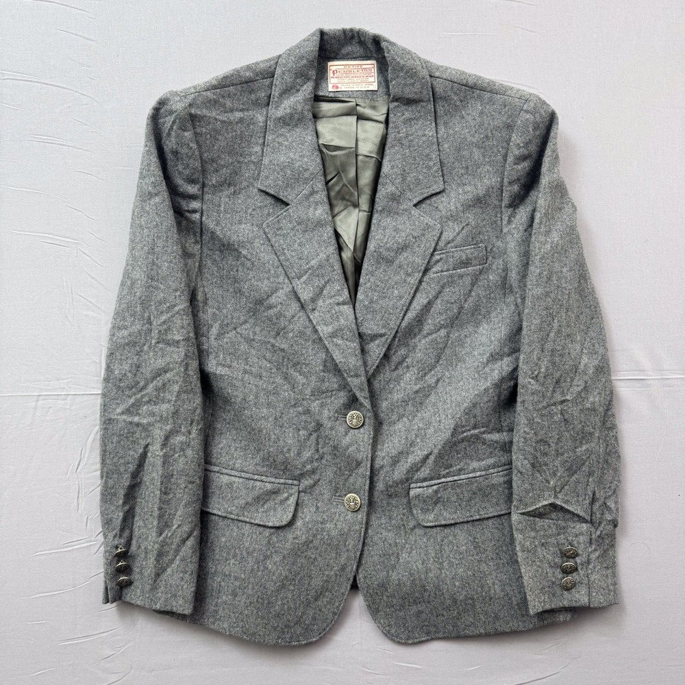 Pendleton Petite Gray Pure Virgin Wool Blazer Jacket Crest Buttons Size 8 P427